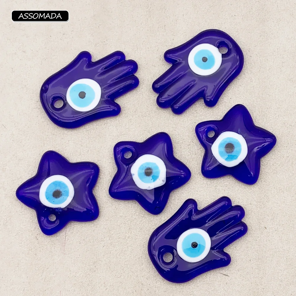 ASSOMADA Evil Eye Hamsa Hand Charms Lucky Blue Eyes For DIY Key Chain Turkish Star Pendant Handmade Decoration Gift Accessories