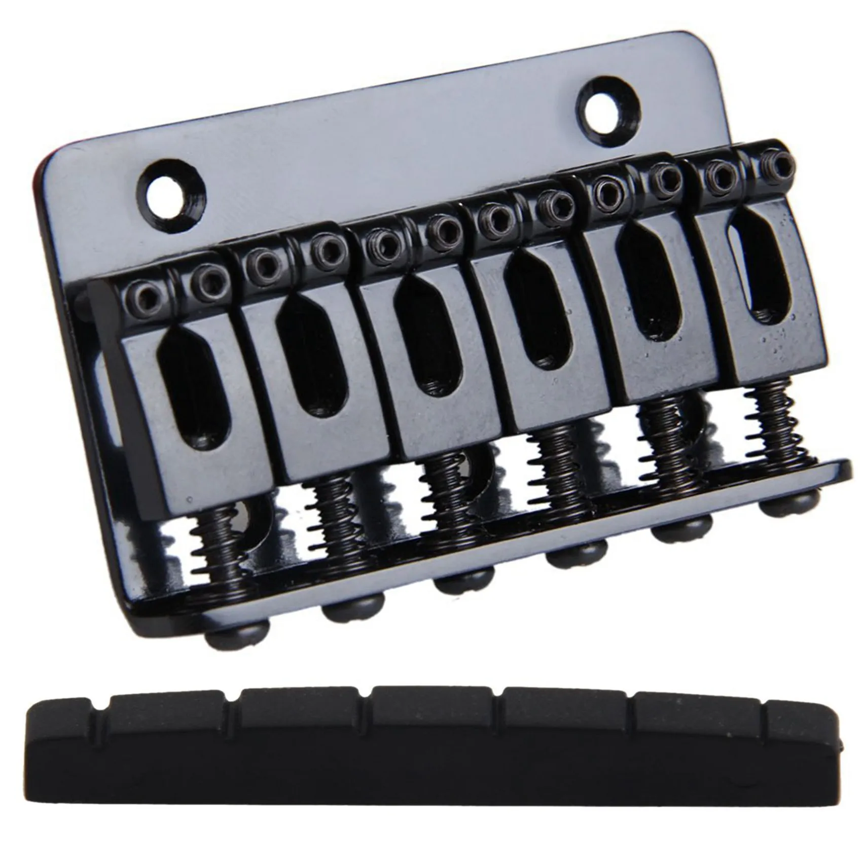 2 Pcs Guitar Accessories: 1 Pcs Saddle Hardtail Bridge (Black) & 1 Pcs Upper Nut Flat Bottom PT-5042-00 42 X 3 X 5.5mm