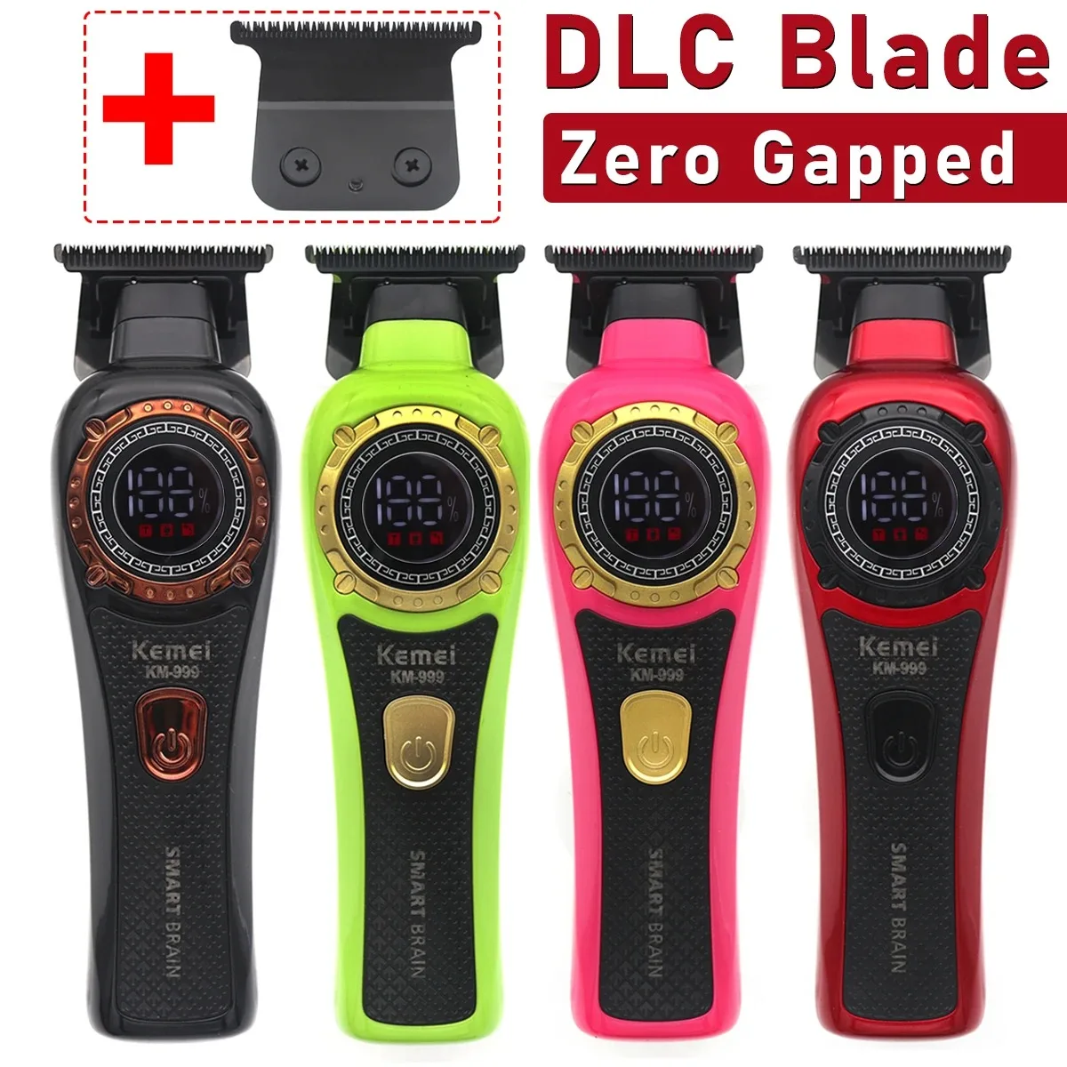 

Kemei KM-999 триммер для волос для мужчин DLC T-Blade Zero Gapped светодиодный дисплей беспроводной USB профессиональная машинка для стрижки волос финишная машина