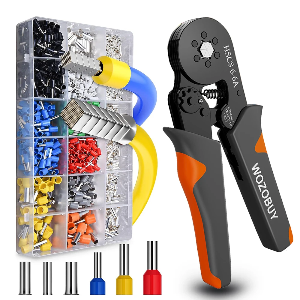 Ferrule Crimping Tool Kit, AWG23-7 Self-adjustable Ratchet Wire Crimping Tool Kit Crimper Plier Set Connectors Wire End Ferrules