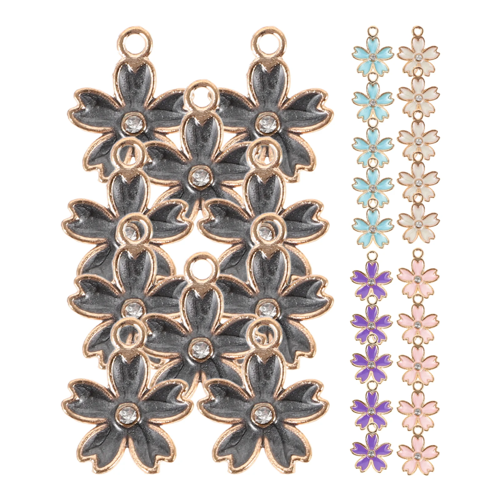

50 шт., подвески в виде цветка из сплава, кулон, принадлежности для самостоятельного изготовления ювелирных изделий, белый, фиолетовый, розовый, черный, синий, аксессуары с цветком сакуры