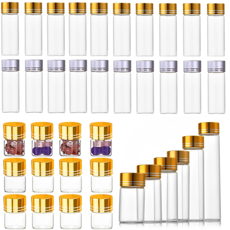 5Pcs 12ml-110ml Mini Clear Glass Bottle W/ Screw Lids Empty Wishing bottle DIY Vials Portable Travel Liquid Storage Containers