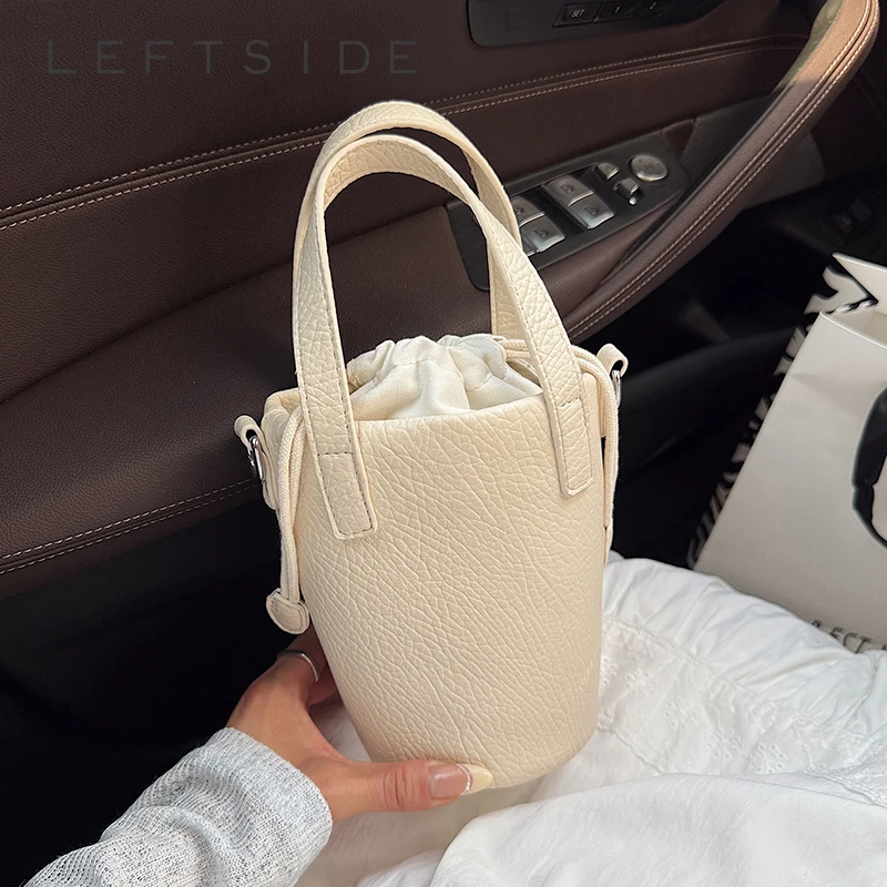 

LEFTSIDE Mini Short Handle Crossbody Bags for Women 2025 Ladies Bucket Shoulder Bag Females PU Leather Handbags and Purses
