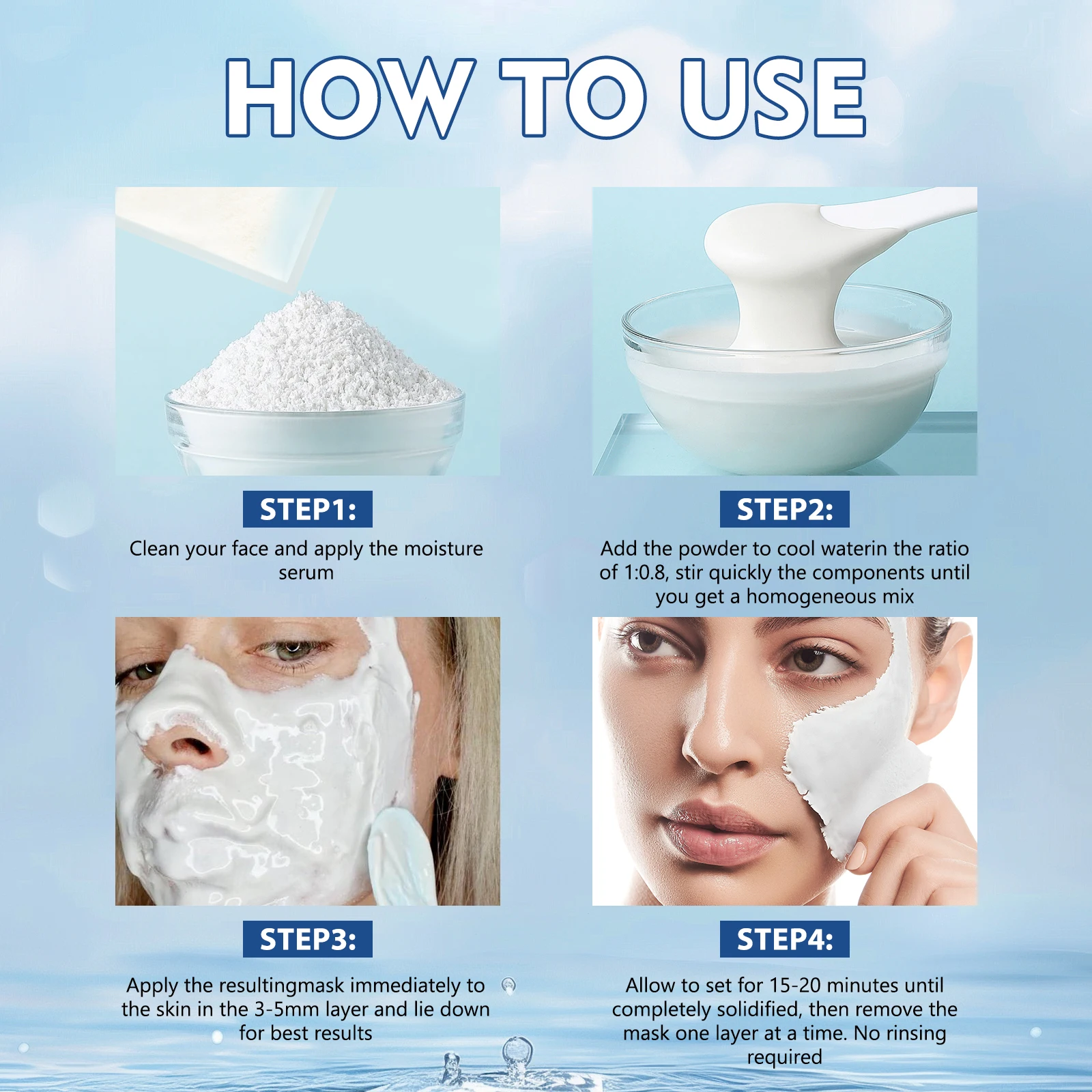 GROEI-mascarilla en polvo de ácido hialurónico con espátula, incluso el tono de la piel, aumenta la elasticidad Facial, tratamiento Facial iluminador e hidratante