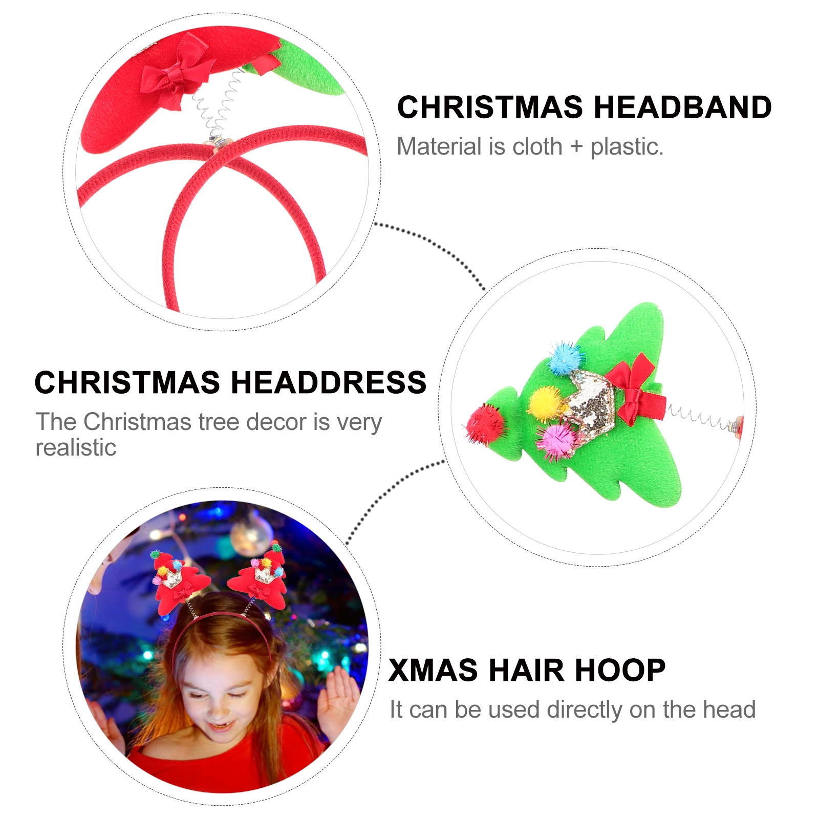 

2pcs Christmas Tree Clasp Xmas Children Headband Festive Party Accessory Lightweight Holiday Decoration Christmas Hoop Costume
