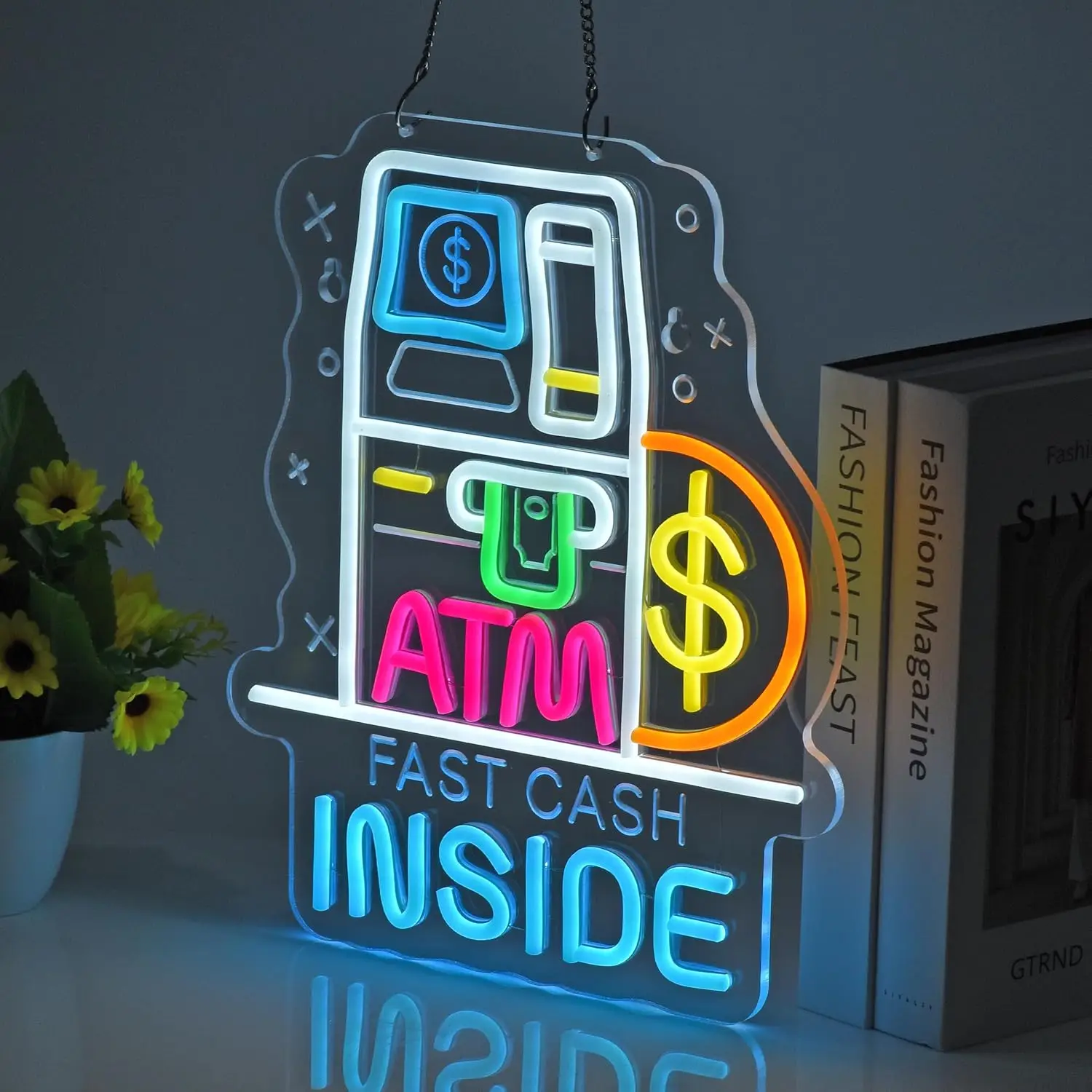 ATM Inside Neon Sign LED Hanging Neon Light Sign for Business Restaurant Retail Shop 24-Hour Store Gas Station Decor Dimmable