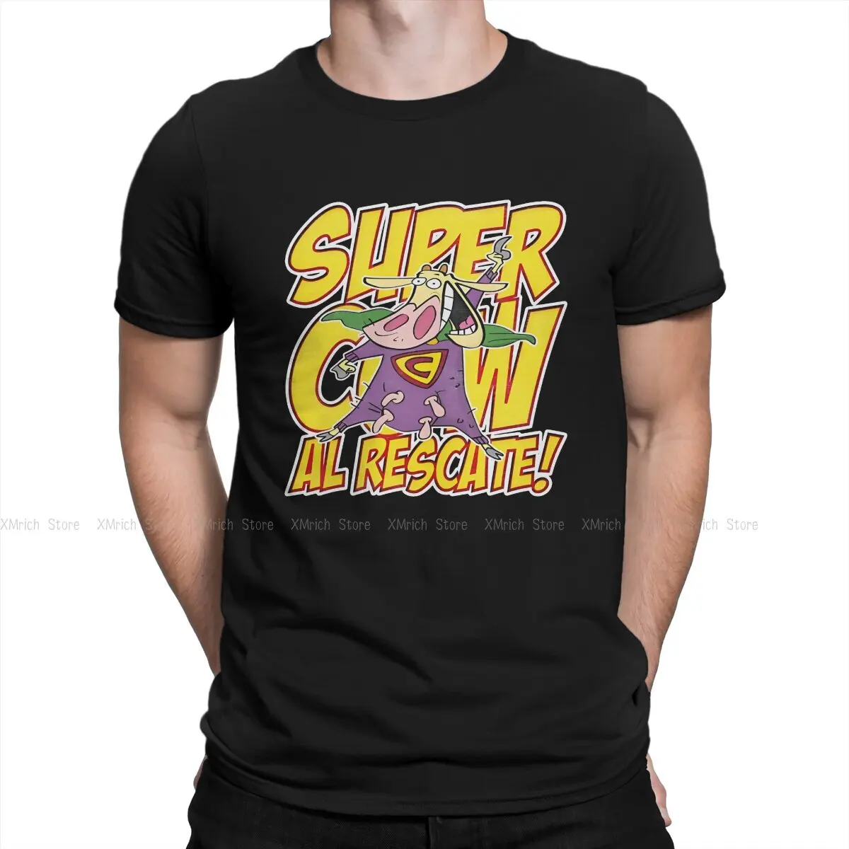 Men's Supercow Al Rescate T Shirts Cow And Chicken 100% Cotton Clothing Humor Short Sleeve Round Collar Tee Shirt Printed