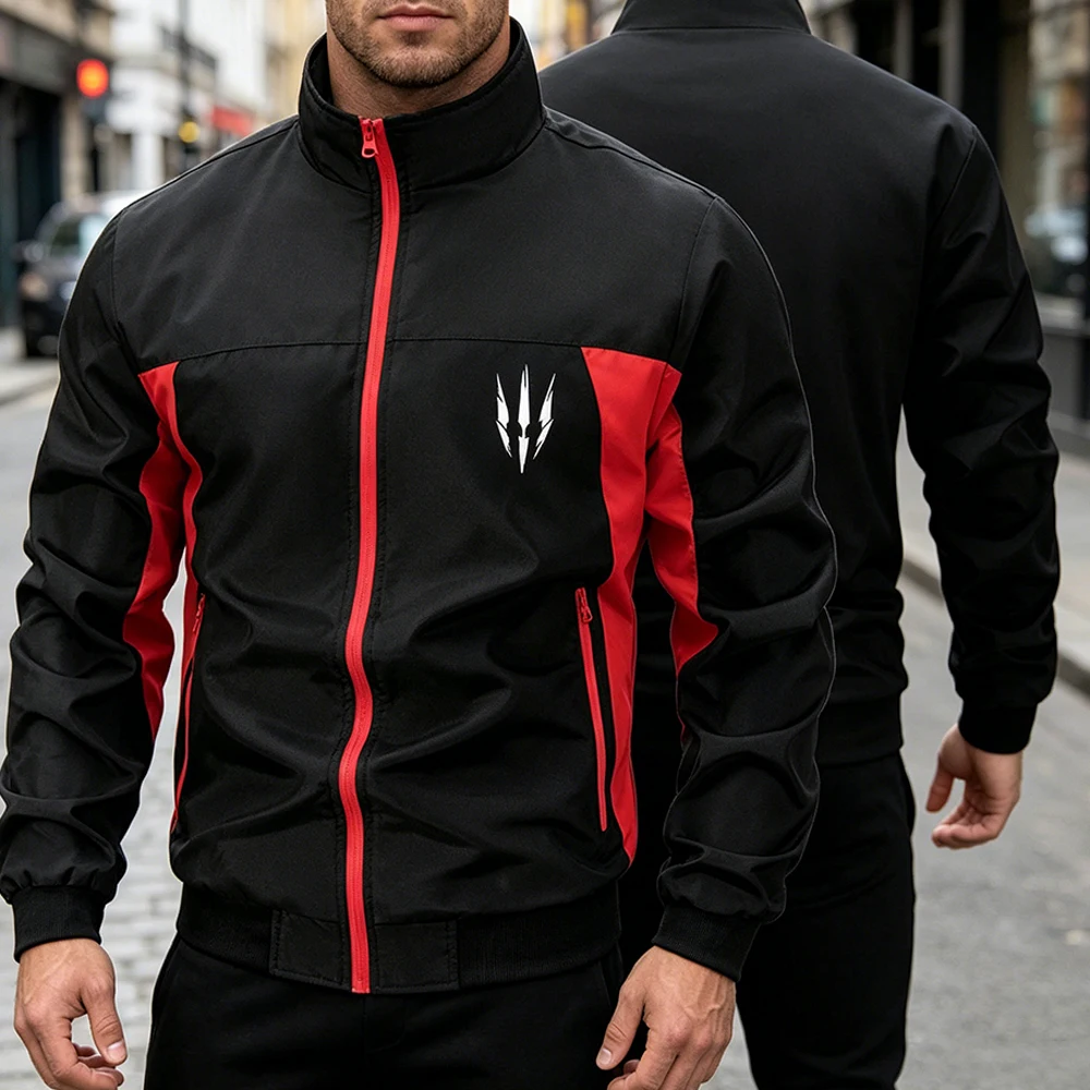 

Мужская ветровка с контрастными вставками, спортивная верхняя одежда с карманами на молнии, принт с изображением следов когтей, для бега, походов, тренажерного зала, спортивная одежда