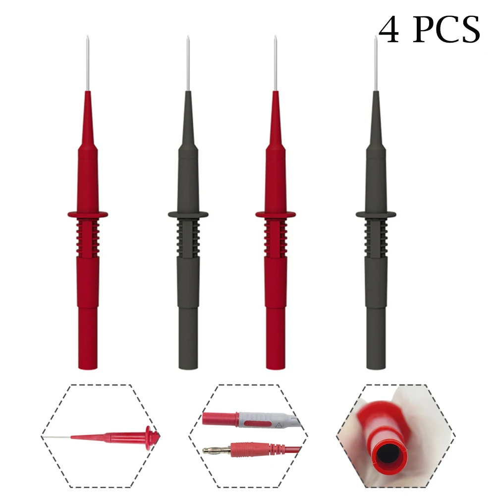 2PCS Insulation Piercing Needle Probes Designed for 4mm Banana Multimeter Use with 600V 10A Rating and Robust Material Mix