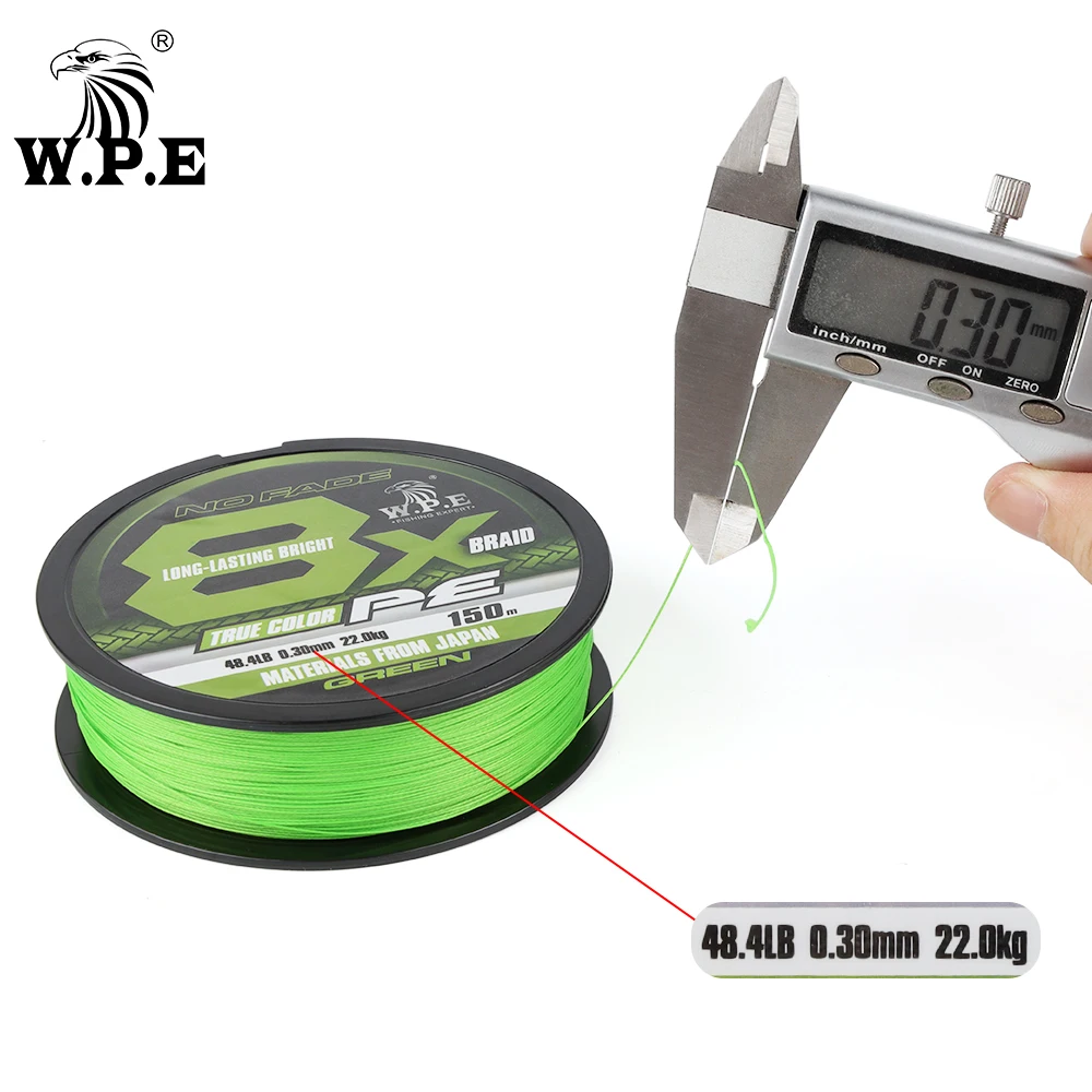 W.P.E 8X 150m PE lenza 0.16-0.40mm 11-26.5kg 24.2-58.3lb verde 8 fili filo da Pesca intrecciato attrezzatura da Pesca alla carpa Pesca