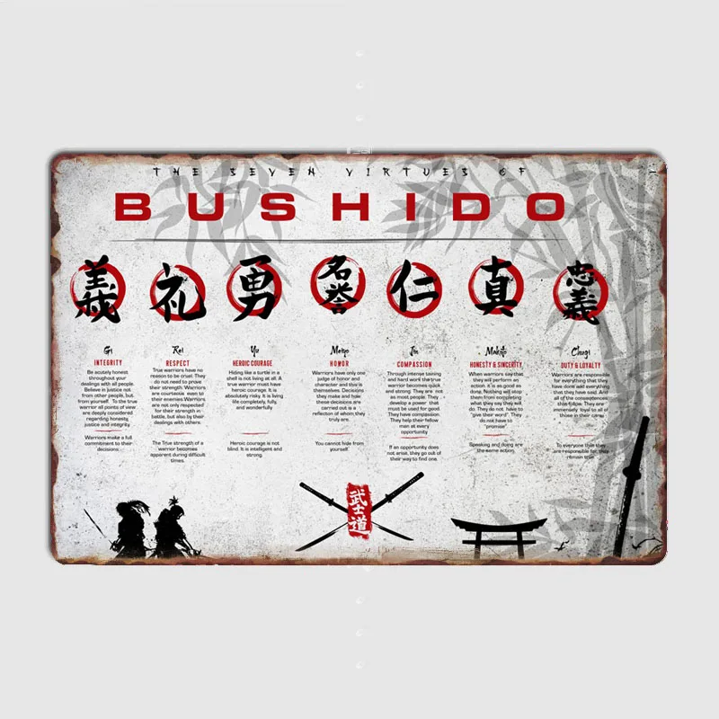 seven virtues of bushido Motivational Metal Sign Living Plaque Designing Poster Club Home Cave Classic Tin Sign Room Wall Decor