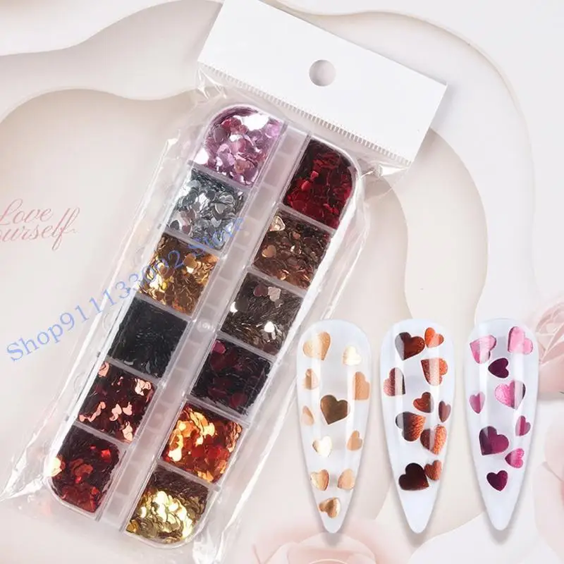 

H9ED Valentine's Day Metallic Love Heart Glitter Sequins Flakes Resin UV Epoxy Mold Fillings Art Decorations DIY Crafts