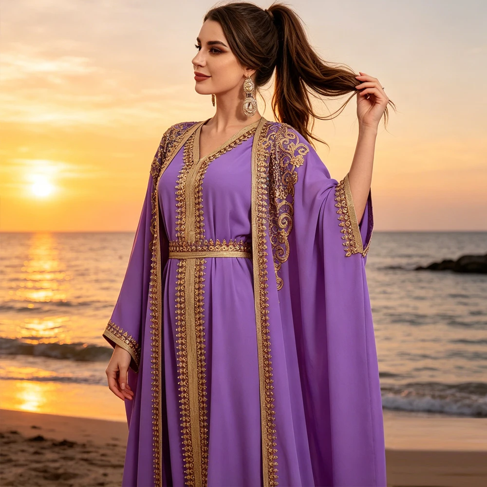 

Elegant Muslim Abaya for Women 2 Piece Set Kimono Caftan Party Dress Kimono Robe Vestido Kebaya Eid Djellaba Islam Jalabiya Gown