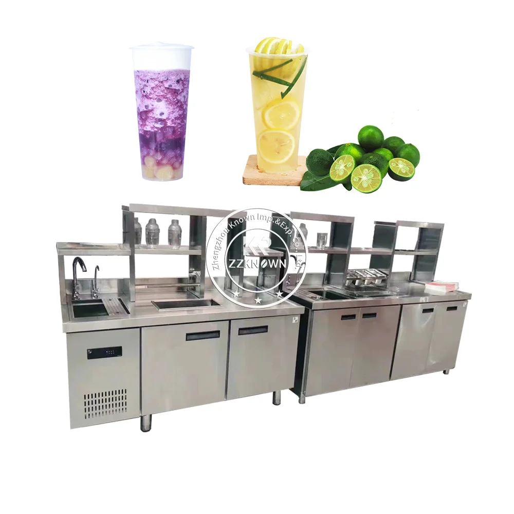 2023 Stainless Steel Bubble Tea Water Bar Worktop Counter With Refrigeration Commercial Equipment For Milk Tea Shops Restaurants