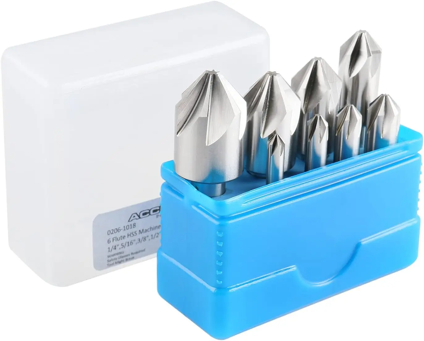 

82 Degree 6 Flute HSS Machine Countersink Set, 8 Pcs Precision Ground for Industrial Tools