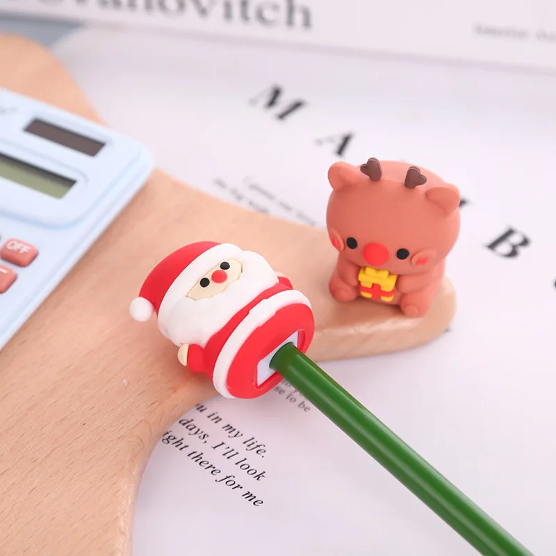 2026 عام عيد الميلاد براية أقلام لطيف دليل صغير لينة المطاط براية أقلام شجرة عيد الميلاد الإبداعية براية أقلام