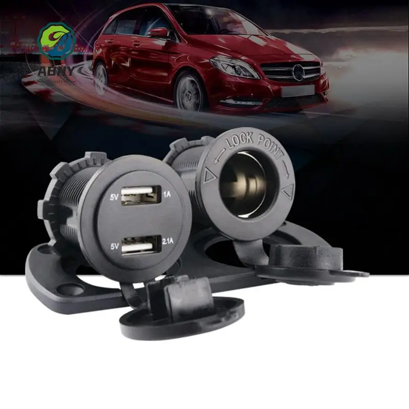ABHY-12-24V Dual USB Outlet Volt Power Outlet With LED Voltage Display Lighter Socket Switch Panel Adapter For Car Boat
