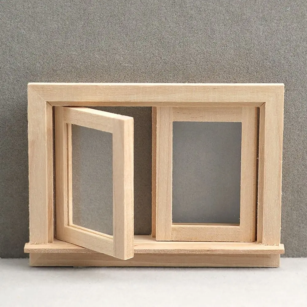 Cute Wooden Frame and Glass Plate Doll House DIY Double Window 1/12 Dollhouse Miniature Accessories Furniture Toys