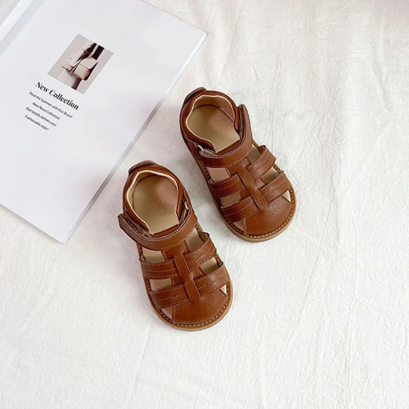 Baby Soft Sandals Summer New Boys Beach Shoes Girls Pure Color Breathable Hook Shoes Kids Anti-slip TPR Sole Sandals