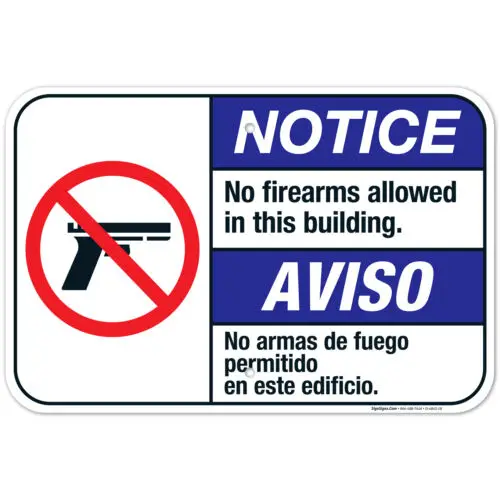 No Firearms Allowed In This Building Bilingual Sign, ANSI Notice Sign,