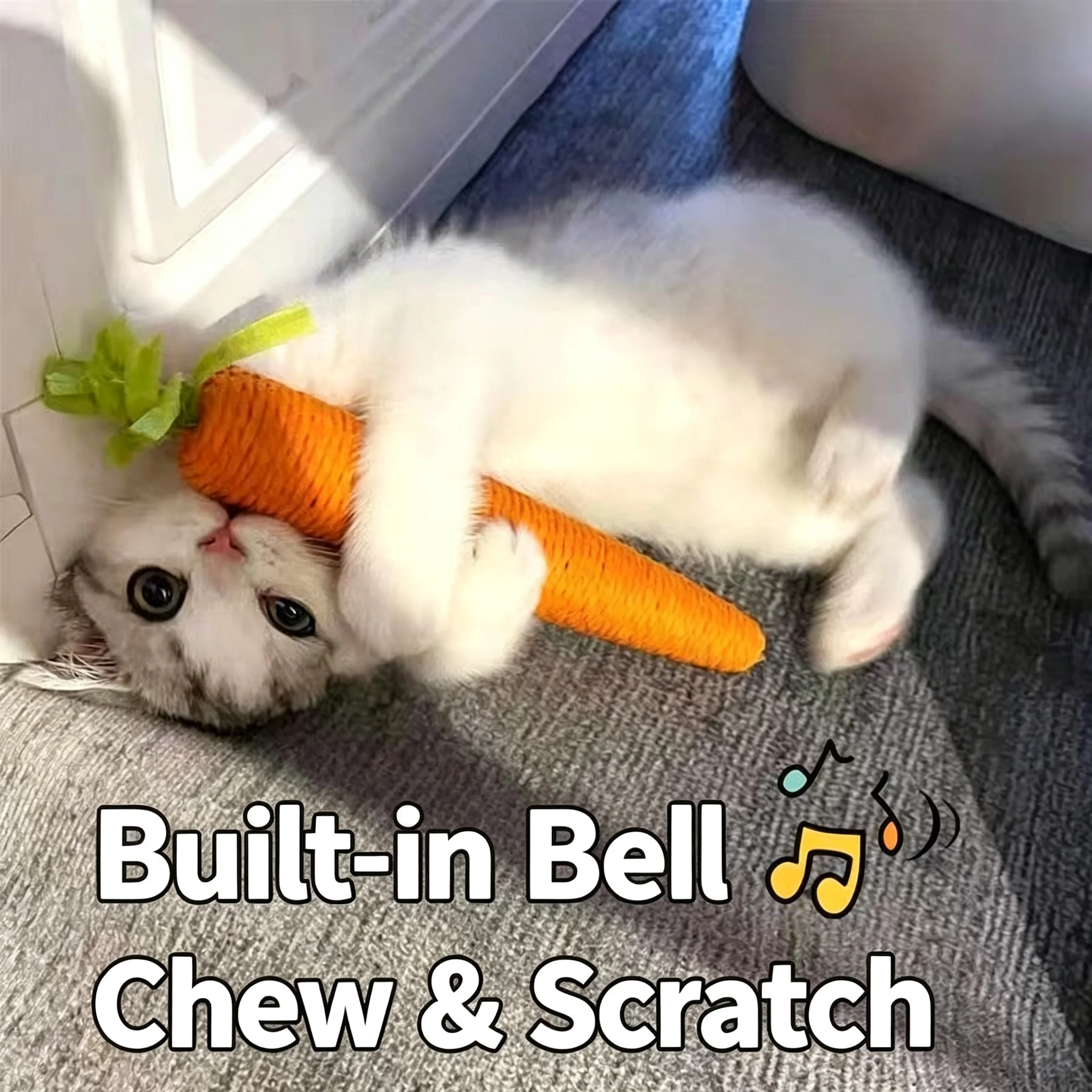 Cat Toy Carrot Sound Pet Products Bite Resistant Paper Rope Scratcher Clean Teeth Interactive Play Cat Carrot Chew Toy for Cat