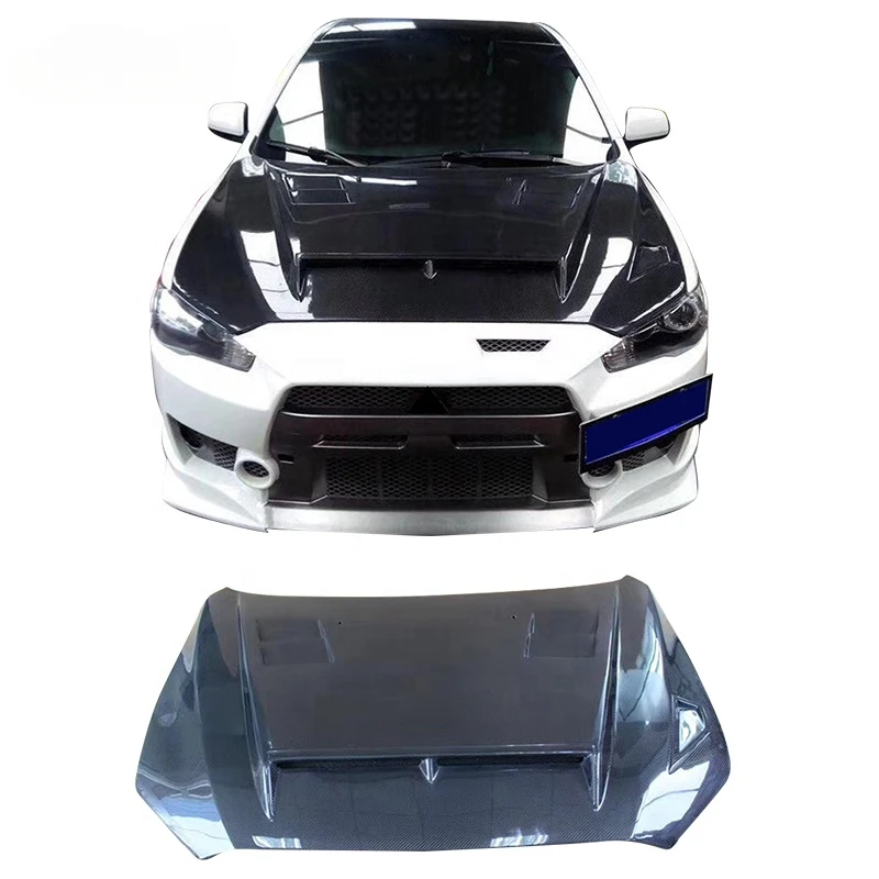 Car Engine Bonnets Modified Parts For 2009-2015for Mitsubishi Lancer upgraded Singapore version carbon fiber Hood Cover