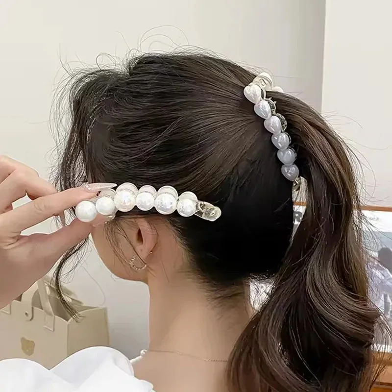 

Pearl Vertical Banana Hairpin Banana Hair Clips Women Hairgrips Korean Ponytail Barrettes Clips For Grils Hair Accessories 2025