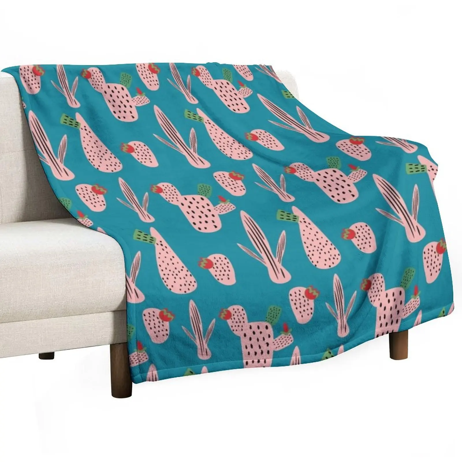 Mid Mod Cactus Teal Throw Blanket Designers Retros for winter Warm Blankets