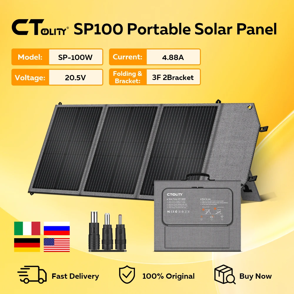 

CTOLITY SP100 100W Solar Panel 20.5V Portable Foldable Solar Charger for Camping Portable Solar Generator Output Power Bank