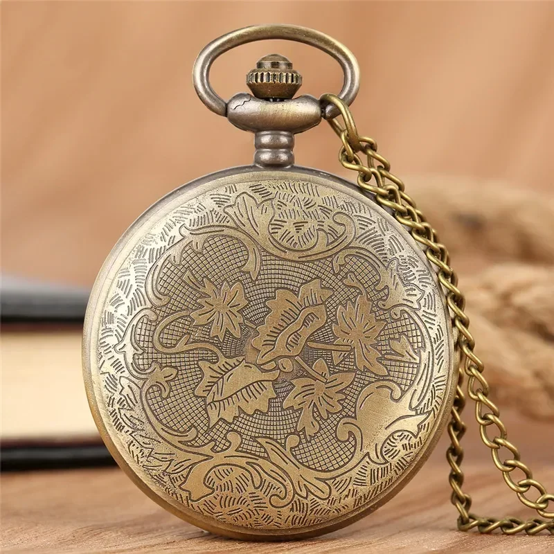 Vintage Engraved Dragon Pocket Watch Arabic Number Quartz Necklace Pendant Chain Unisex Analog Timepiece Gift Reloj