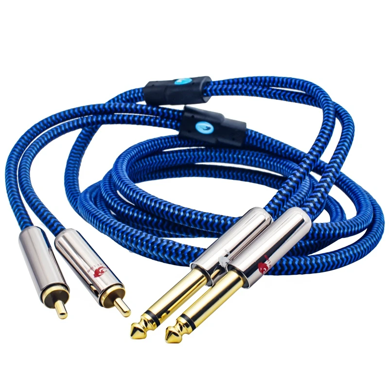 Cabo de áudio premium duplo 6.35mm para rca duplo para console mixer amp 2 * rca para 2*1/4 Polegada jack blindado cabo ofc 1m 2m 3m 5m 8m 10m