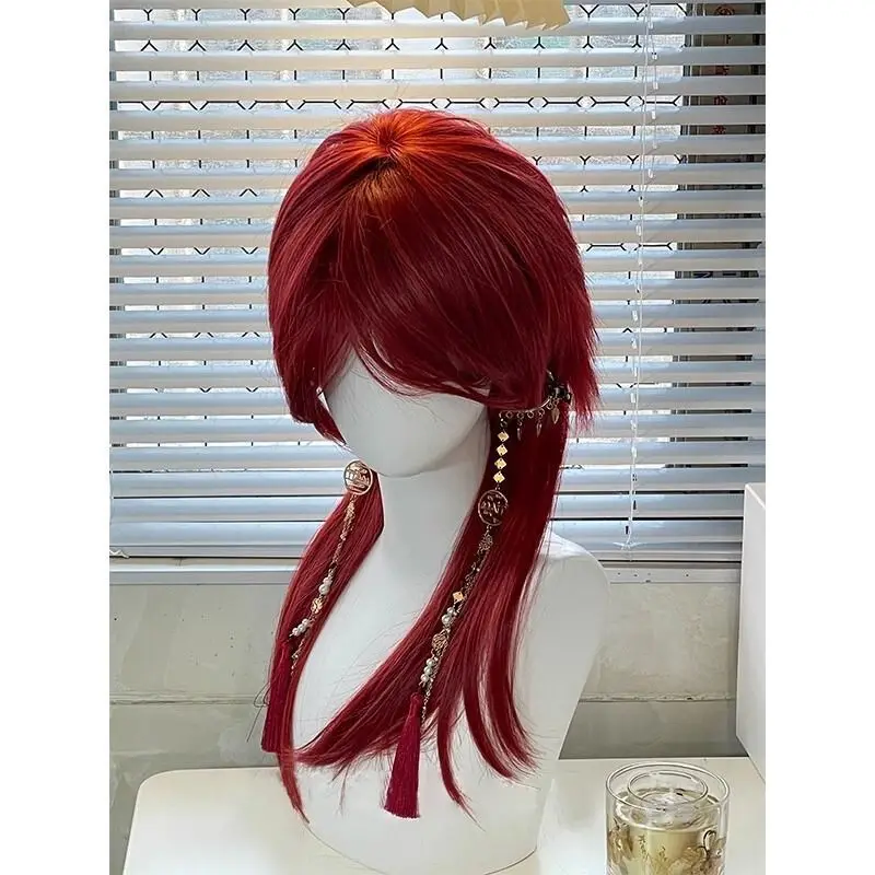 ‌ Tokyo Scholar Cosplay Peruca - Cabelo Curto Vermelho Fantasia de Personagem de Estudante de Tóquio Personagem de Anime Unissex, Peruca Completa de Cauda Longa