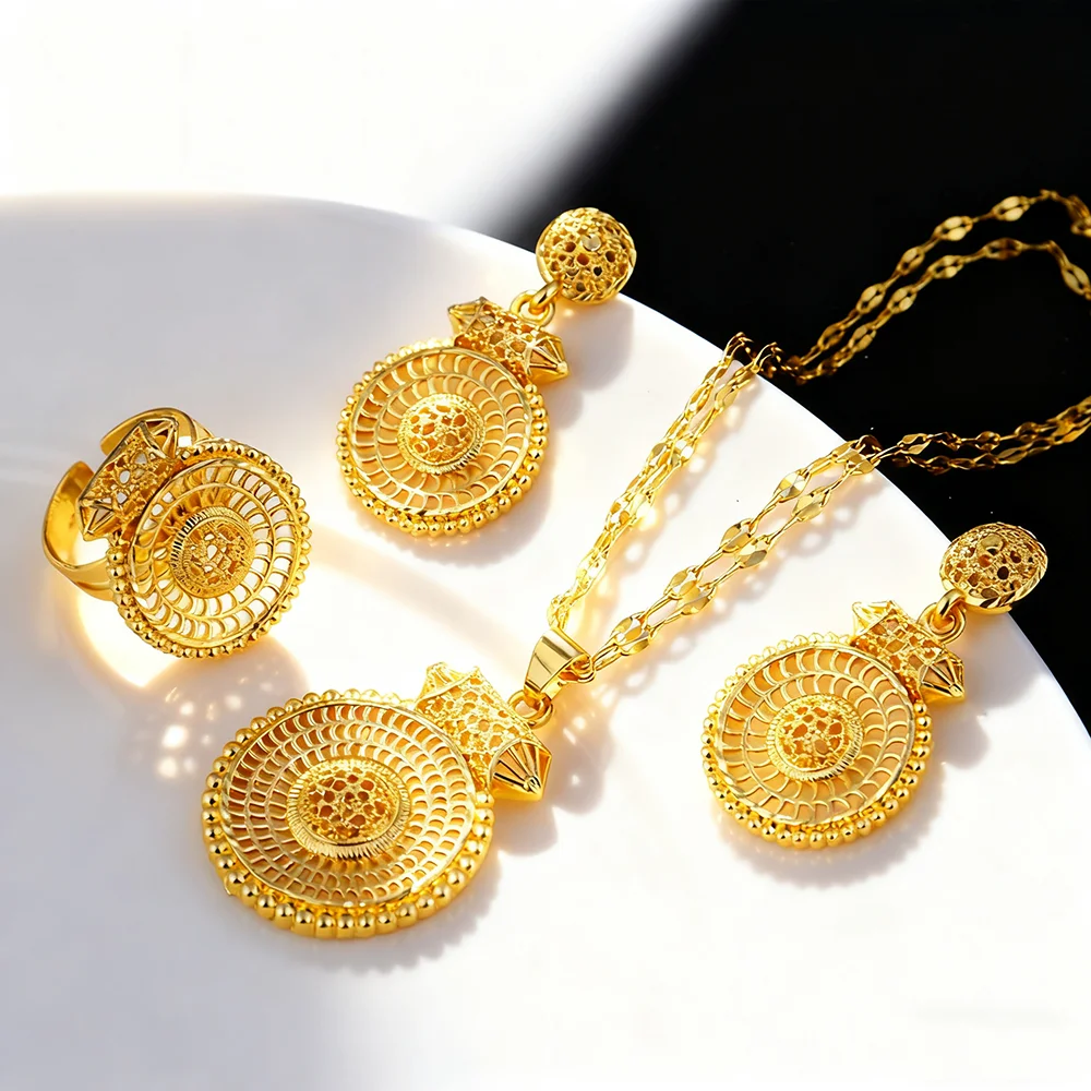 

gold plated jewelry sets earrings Necklace Ring Gold Color Eritrea Set Ethiopian Polish Jewelry sets nigerian wedding party gift