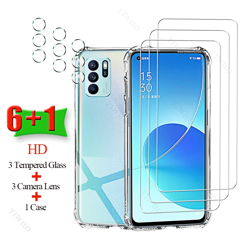 6+1 Clear Tempered Glass Screen Protectors for Oppo Reno6 Z Soft Silicone Case HD Camera Cover for Oppo Reno 6 Z 6Z 6.4