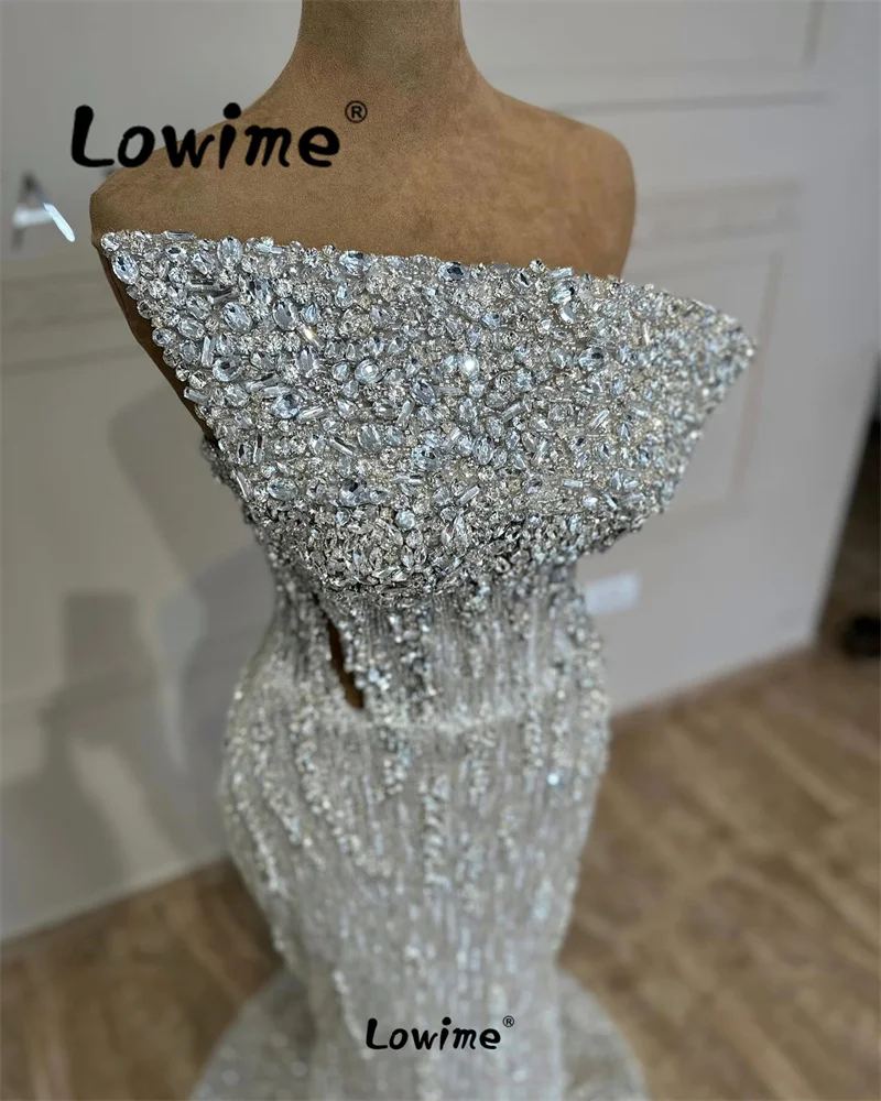 One Shoulder Silver Crystal Mermaid Women Evening Dress Aso Ebi Birthday Engagement Gowns Robe De Soiree Long Prom Dresses 2024