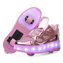 Zapatillas de Skate con luz Led para niño y niña, zapatos de Patinaje con ruedas brillantes, botas deportivas con 2 ruedas, juguete de regalo