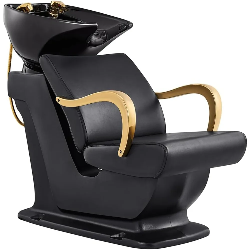 

Modern Shampoo Unit Beauty Salon Chairs,Shampoo Station w/Gold Accents,High-density memory foam and faux leather Shampoo Chairs