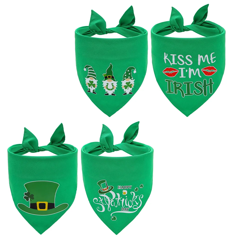 

4Pcs Pet Dog St Patricks Day Triangle Bandana Cotton Breathable Soft Puppy Cat Scarf Festival Party Accessory Dog Scarf
