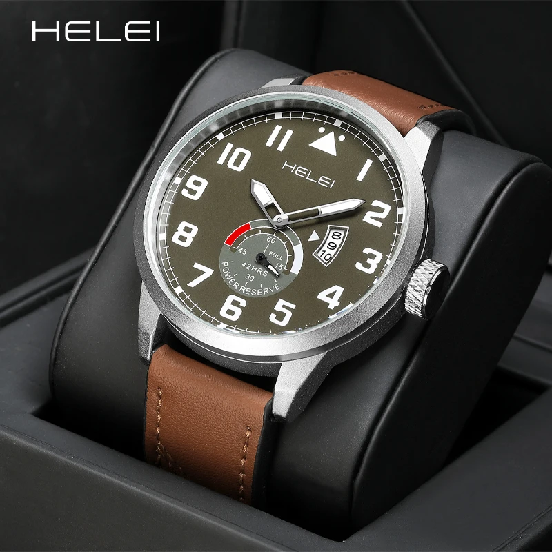 ساعة يد بسوار من الجلد الطبيعي للرجال ، ساعة كوارتز رياضية غير رسمية ، تاريخ ، موضة جديدة