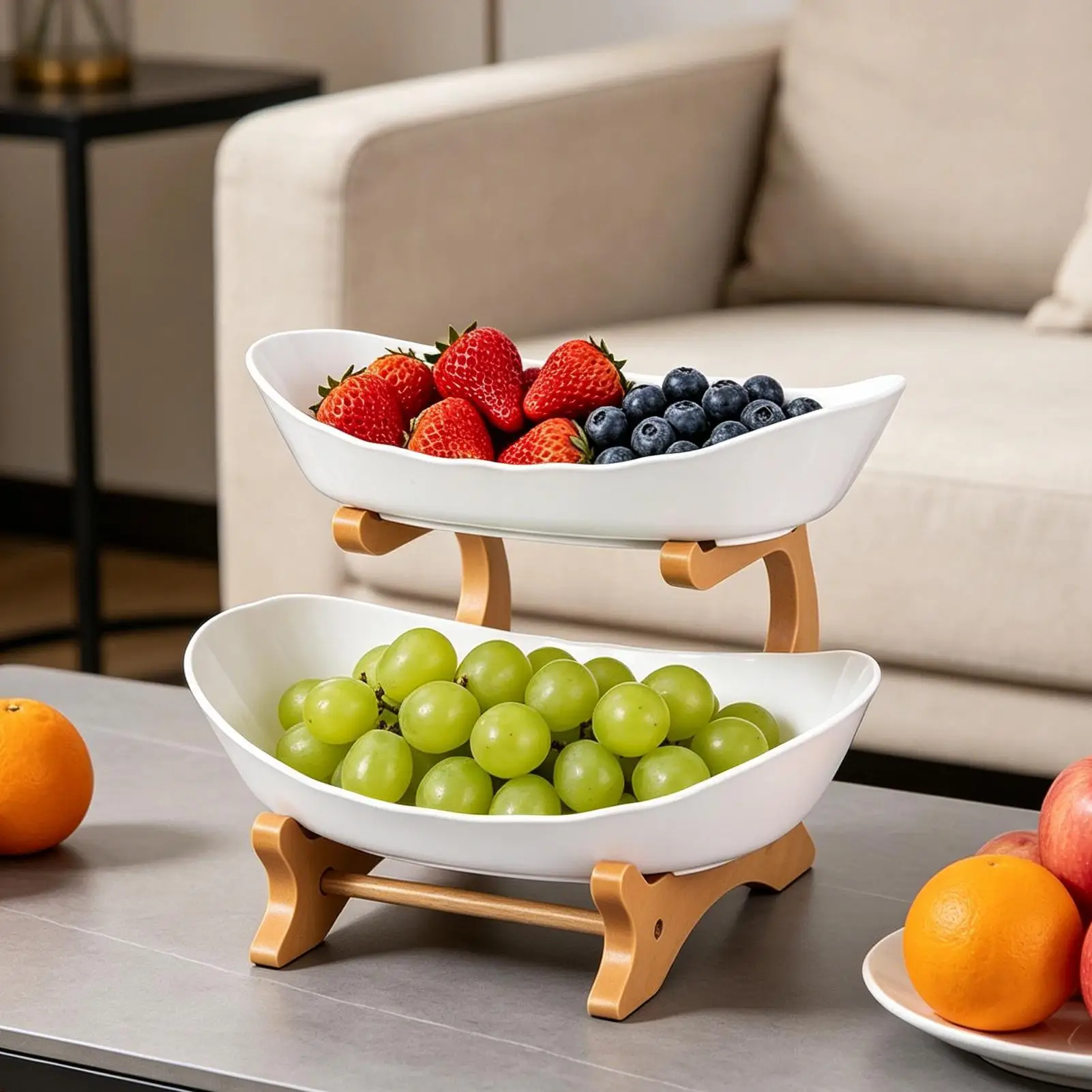 Tiered Fruit Stand 2-Tier Space-Saving Kitchen Storage Fruit Storage Tiered Serving Tray for Produce Vegetable Candy Snack Home