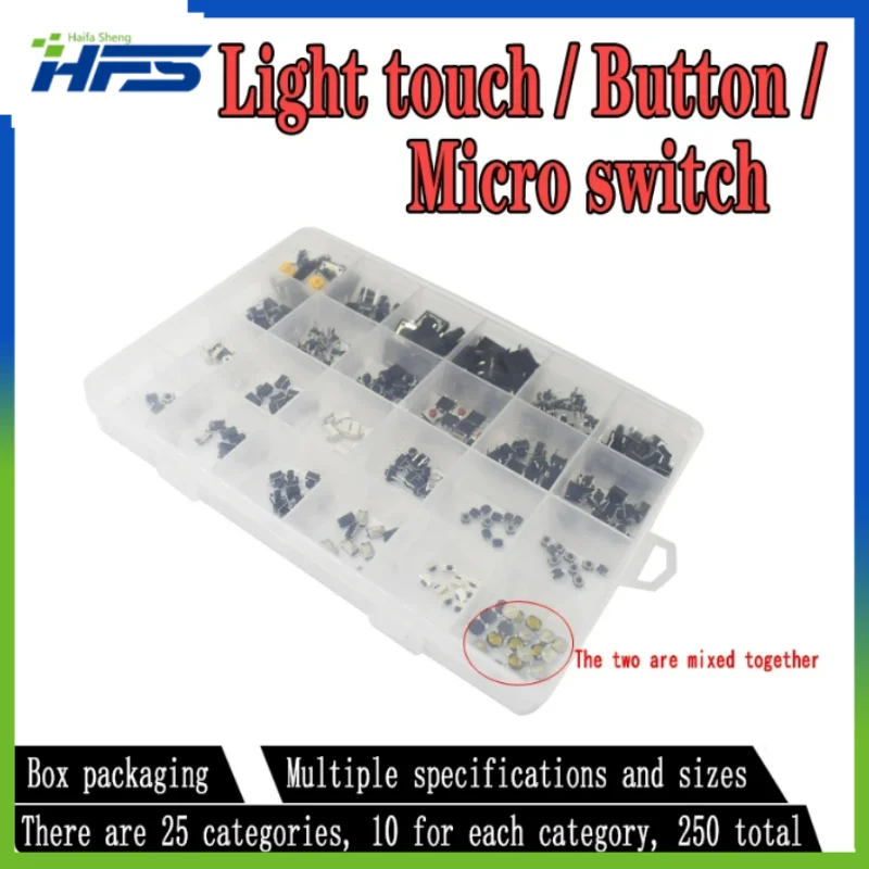 Hot Sale 25 Types x10pcs Tactile Push Buttons Touch Buttons Remote Key Microswitch 250pcs