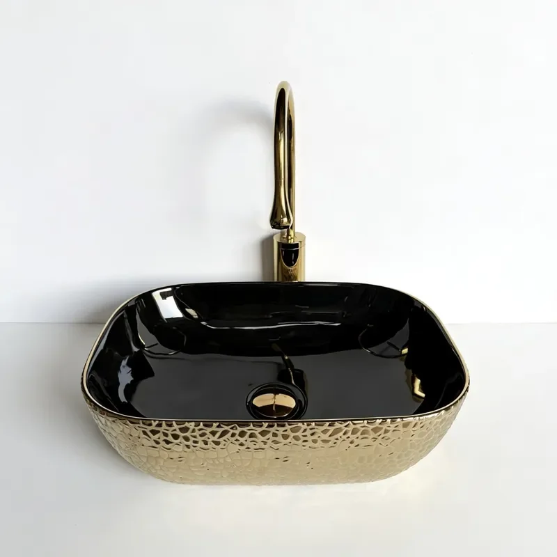 Leopard Print Gold Electroplated Art Basin Single Bathroom Sink Integrated Vanity Washbasin Modern Black White Interior