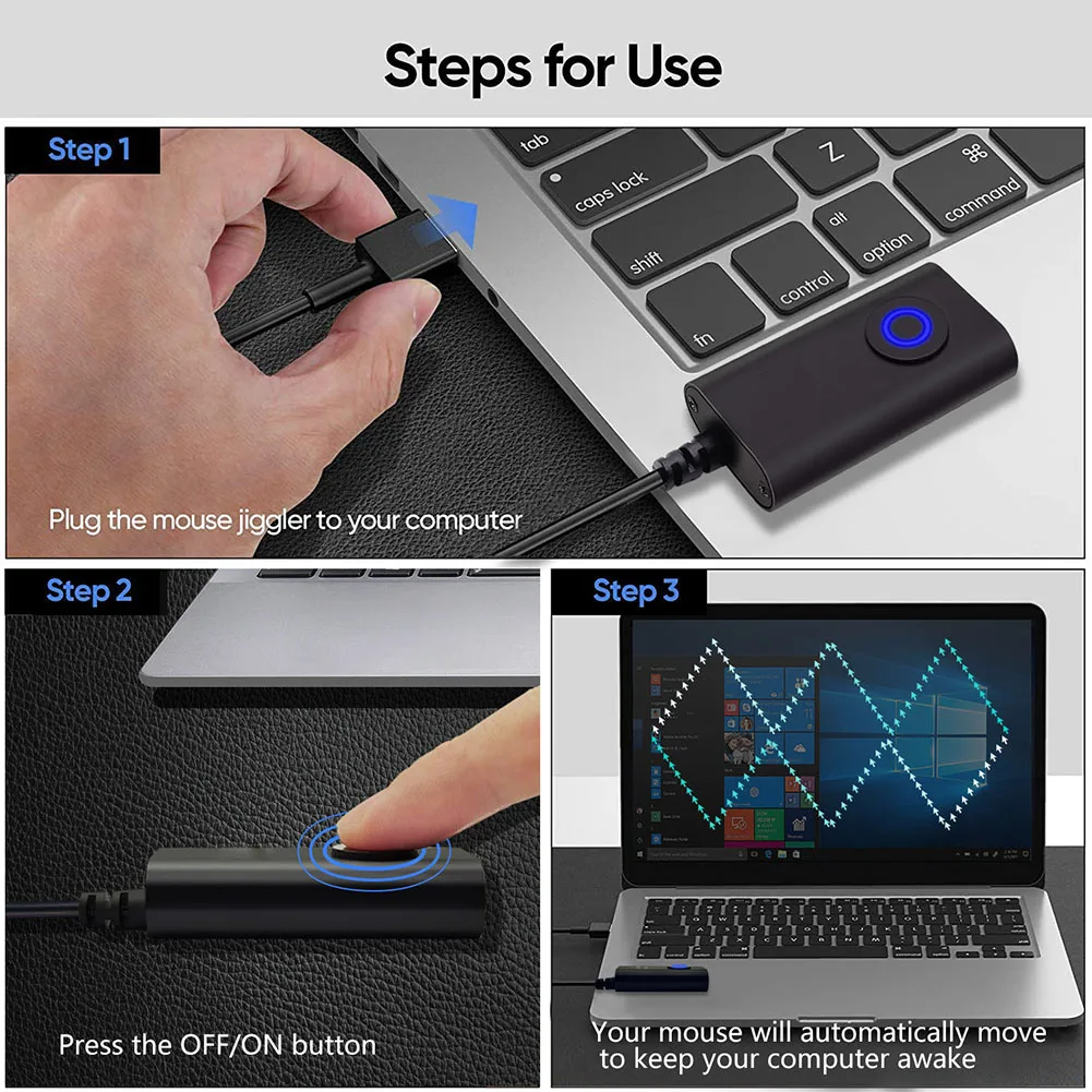 Jiggler de ratón USB tipo C 2 en 1 con interruptor de encendido/apagado simulador de movimiento del ratón unidad libre Wiggler Shaker mantiene el ordenador despierto