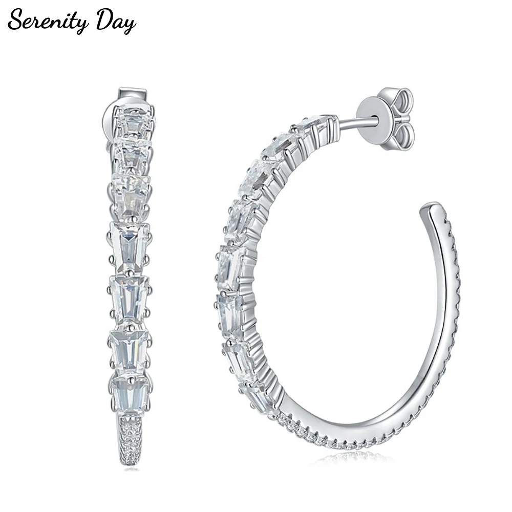 

Serenity 3.78ct D Moissanite Hoop Earrings for Women Gift Sparkling Ladder Square Lab Diamond Earrings Solid s925 Silver Jewelry