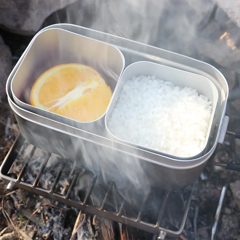 

Outdoor Aluminum Mess Kit With 2 Steaming Bowl Lightweight Portable Camping Fishing Hiking Mess Tin Fast Cook 3 Piece Cookware