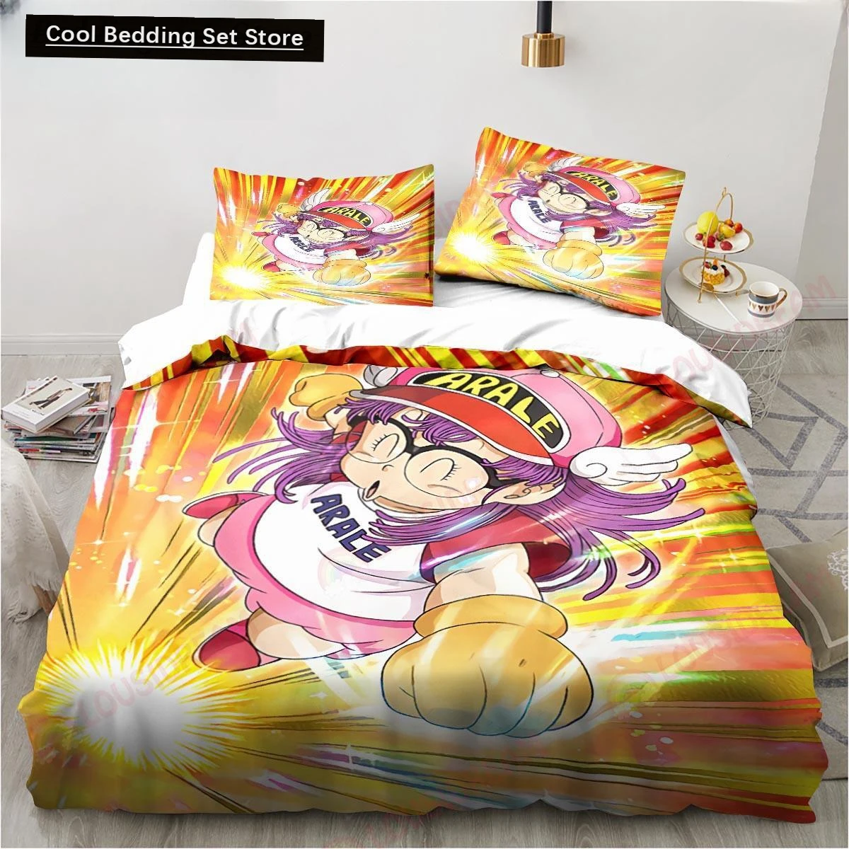 

New Cute Cartoon DR S-Slump Arale Anime Bedding Set Sheet King Twin Double Child Bedding Set Mircofiber or Polyester Duvet Cover