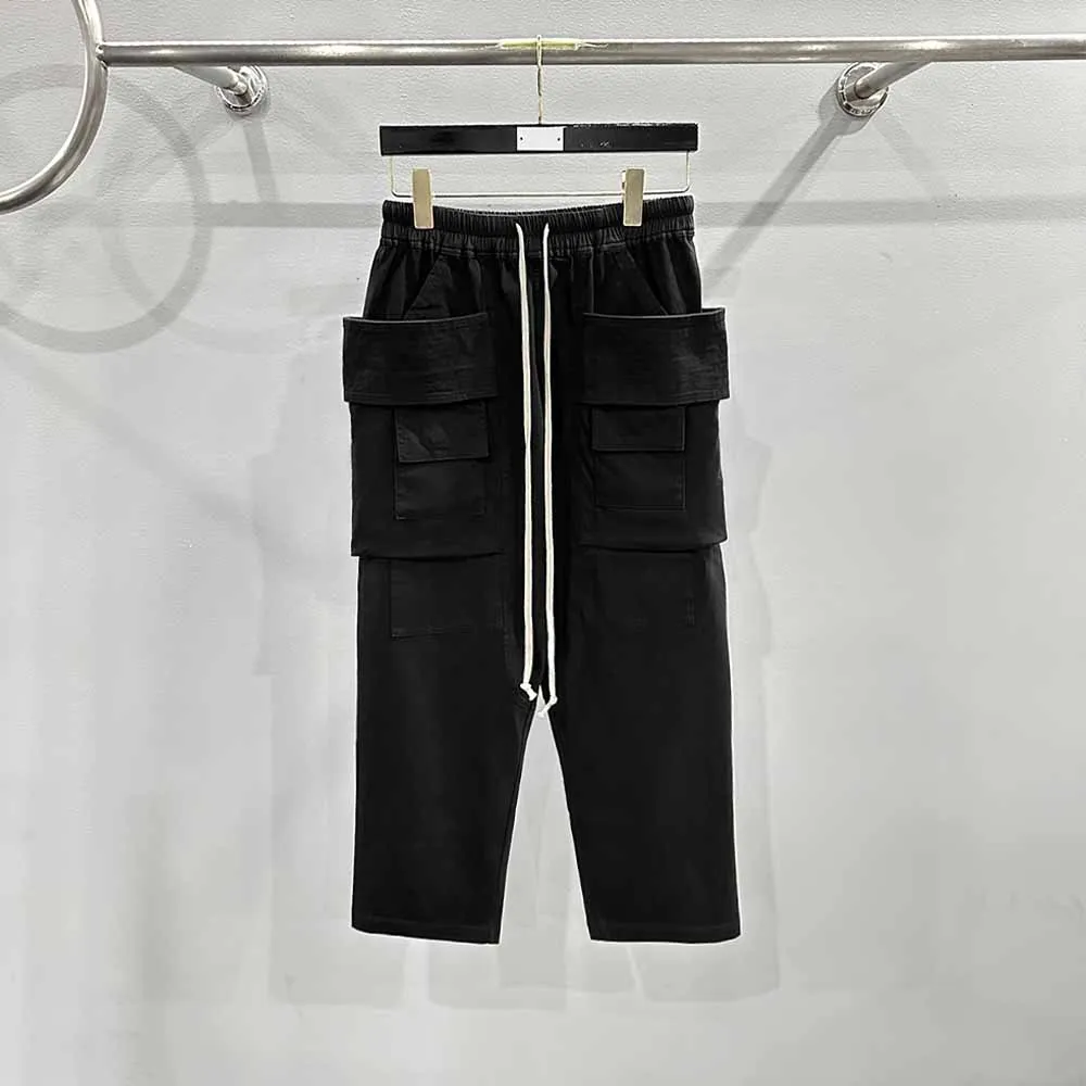 

Top Quality Rick's Design Gothic Double Ring Knit Stonewashed Cotton Cropped Women Men Casual Pants Joggers 8/10 Length Pants