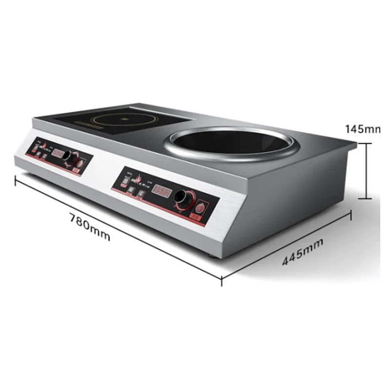 Fogão de indução Cooktop de indução de cabeça dupla plano côncavo de alta potência comercial fogão cerâmico elétrico 3500W