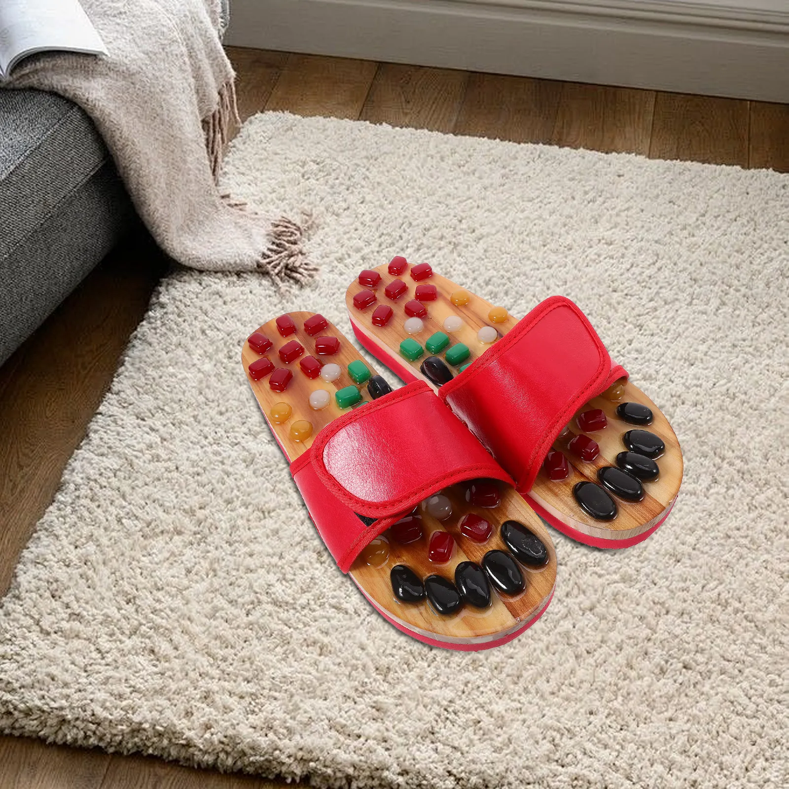 

Массажные тапочки-сандалии для точечного массажа стоп, размер 43-44, красные, из ПУ и ЭВА, рефлексологические, для здоровья и массажа