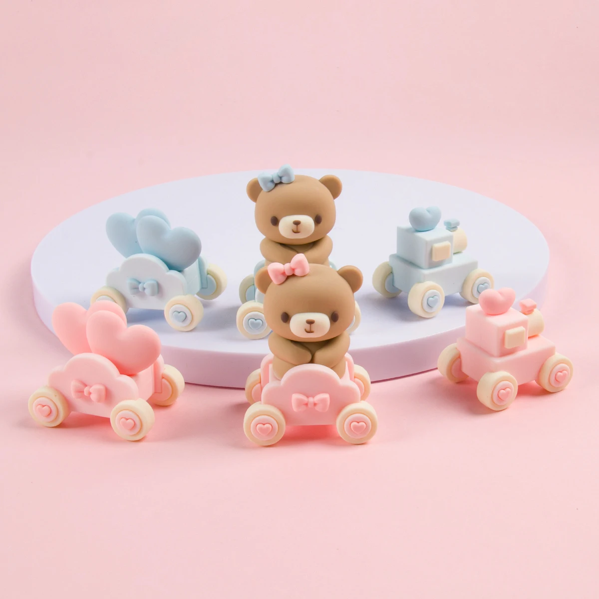 Birthday Cake Topper Pink Blue Bow Bear Train Dolls Cake Decoration Baby Boy Girl 1st Birthday cake toppers baby shower Supplies